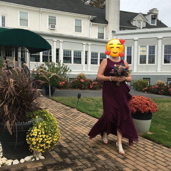 Adrianna Papell High Low Crepe Halter Gown With Organza Draping - Picture 2 of 8